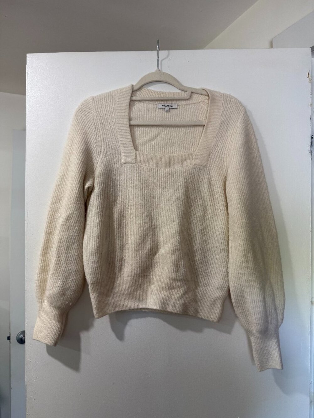 🤍 Madewell Melwood Square-Neck Sweater Antique Cream M